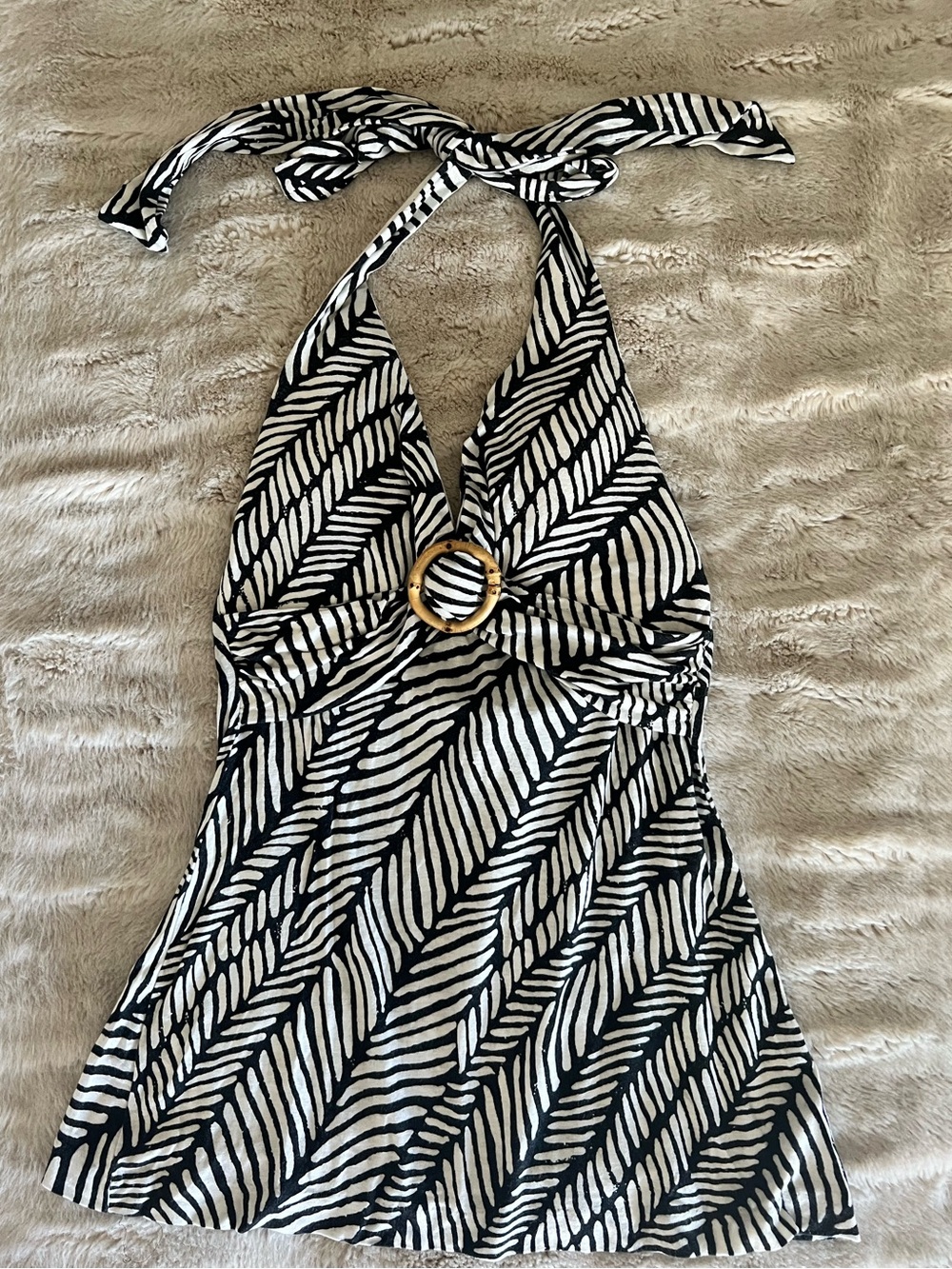Banana Republic Black and White Halter Print Top with Ring Accent, Size XS